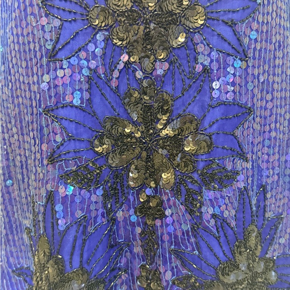 Royal Feelings Blue Hand Beaded Sequin Embellished Silk Top - Picture 3 of 7